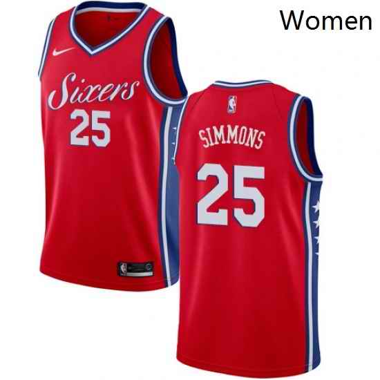 Womens Nike Philadelphia 76ers 25 Ben Simmons Authentic Red Alternate NBA Jersey Statement Edition